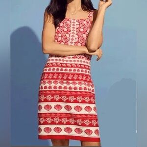 LOFT Linen Blend Red & White Patterned Sleeveless Dress Size 10